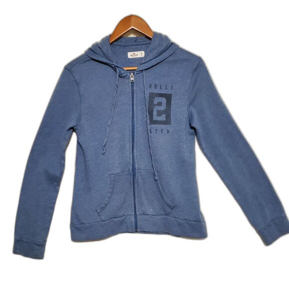 Hollister Long Sleeve Blue Hoodie w/ Front Pockets & Full Zipper  Size Medium - Picture 3 of 13
